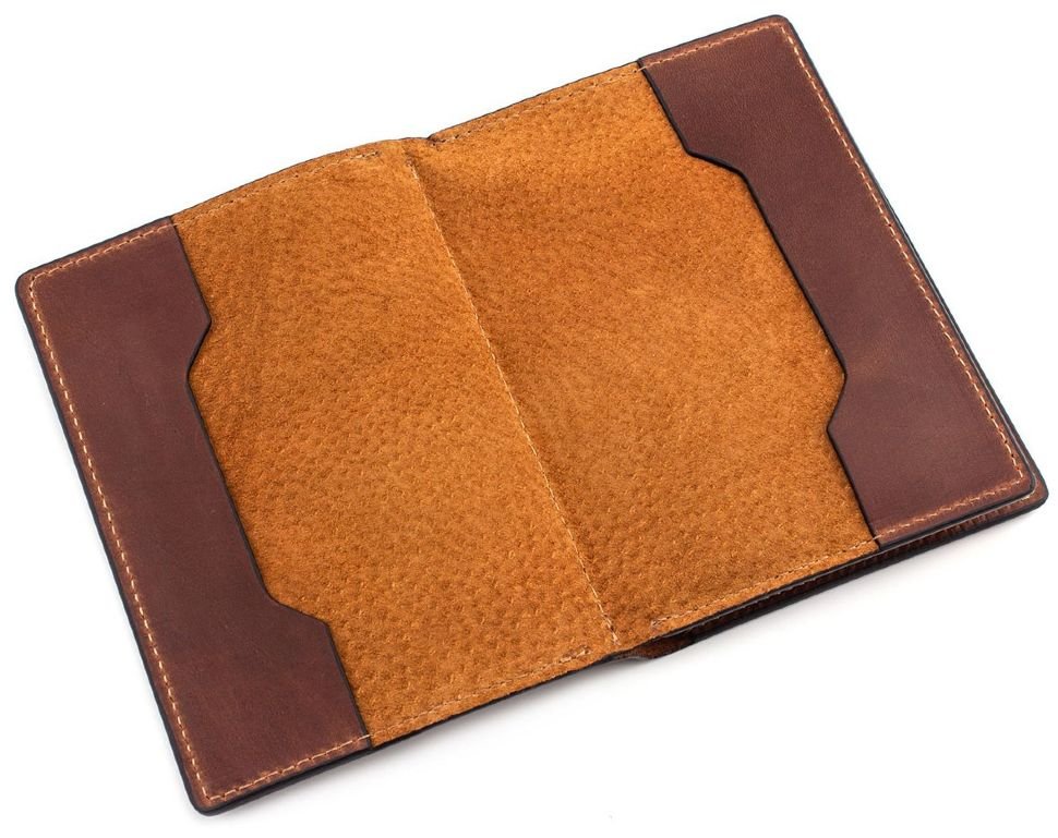 Вінтажна обкладинка для паспорту і автодокументів в коричневому окрасі Grande Pelle (13069)