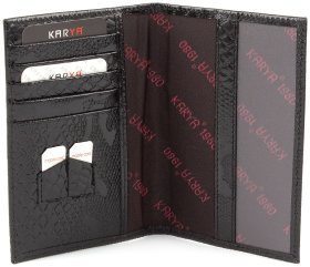 Черная обложка для паспорта из натуральной кожи под змею KARYA (094-013)