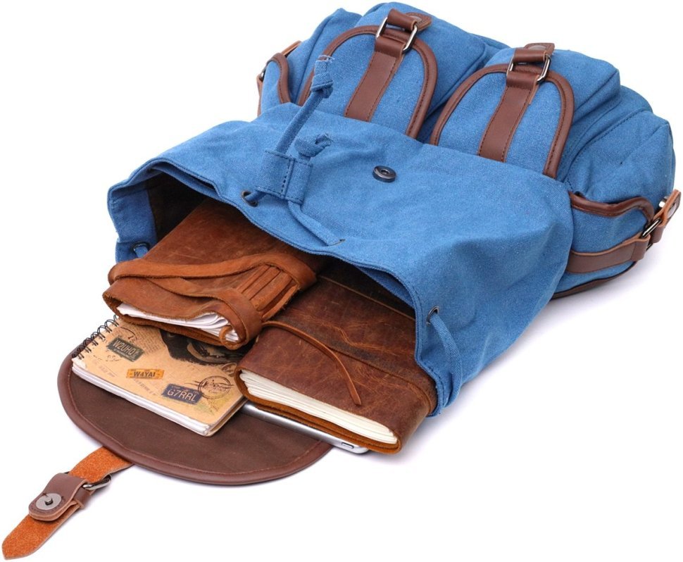 Текстильний рюкзак синього кольору з клапаном на магніті Vintage 2422152