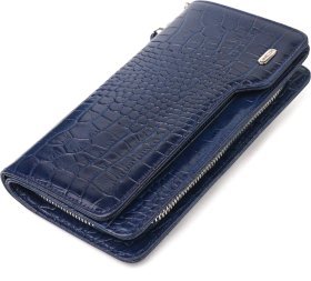 Синій жіночий гаманець-клатч із натуральної шкіри з тисненням під крокодила CANPELLINI (2421539)