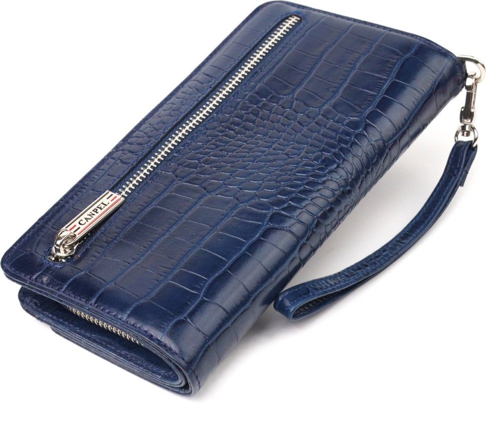 Синій жіночий гаманець-клатч із натуральної шкіри з тисненням під крокодила CANPELLINI (2421539)