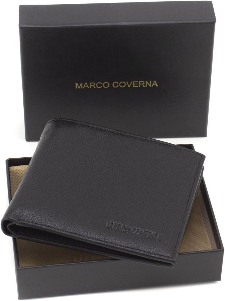 Чорне чоловіче портмоне з натуральної шкіри із затискачем для купюр Marco Coverna 68649