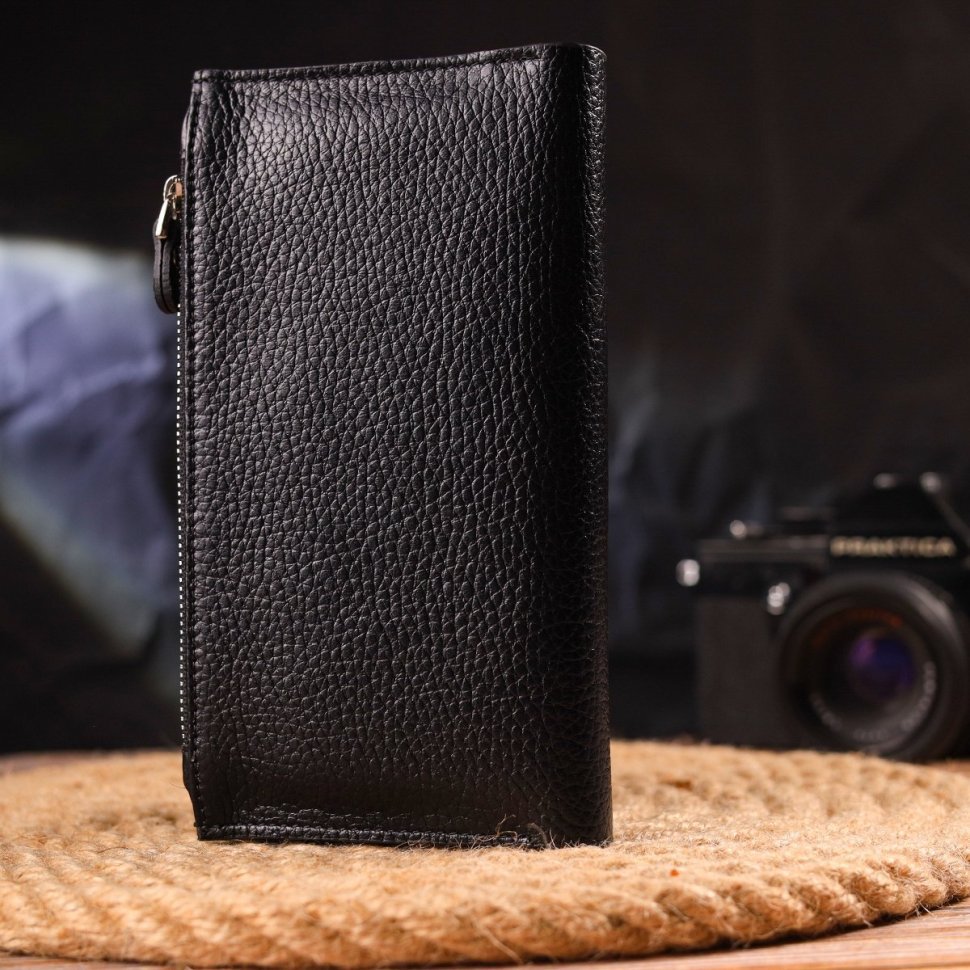 Жіночий вертикальний гаманець із натуральної шкіри чорного кольору CANPELLINI (2421641)