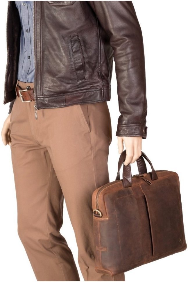 Велика чоловіча сумка для ноутбука з вінтажної шкіри світло-коричневого кольору Visconti Octo 69149