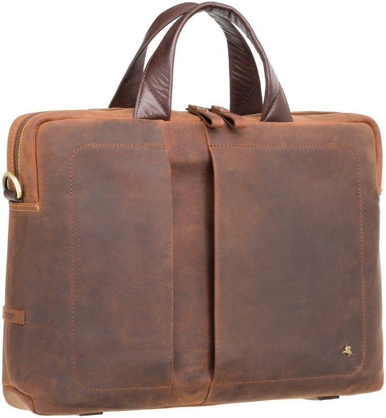 Велика чоловіча сумка для ноутбука з вінтажної шкіри світло-коричневого кольору Visconti Octo 69149