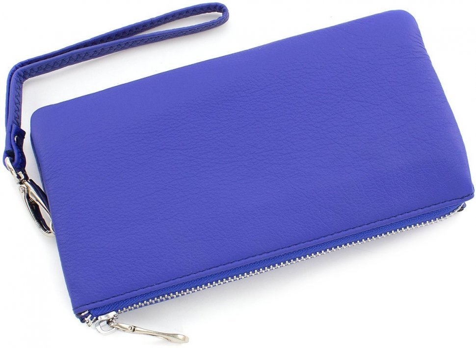 Яскравий синій гаманець-клатч з натуральної фактурної шкіри ST Leather (15336)