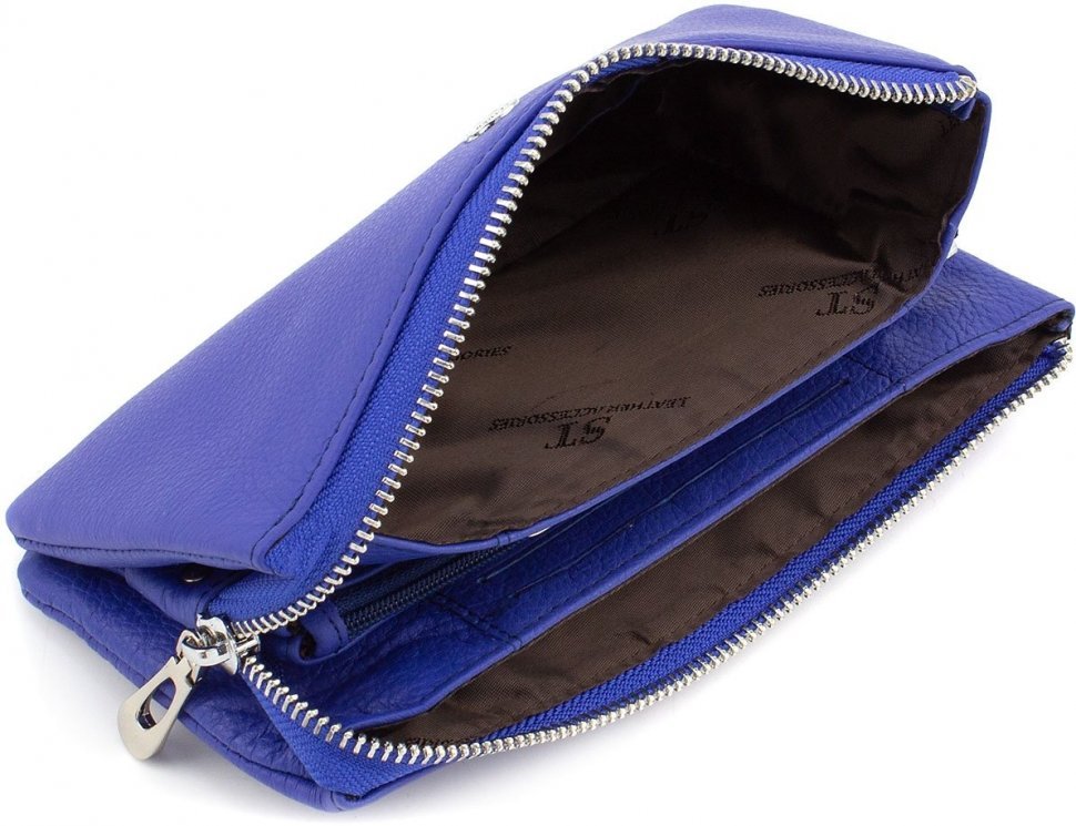 Яскравий синій гаманець-клатч з натуральної фактурної шкіри ST Leather (15336)