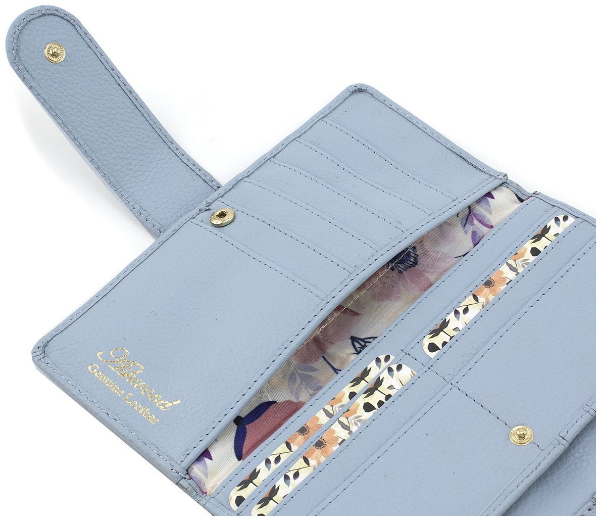 Крупный женский кошелек из натуральной кожи голубого цвета под много карт Ashwood 69649