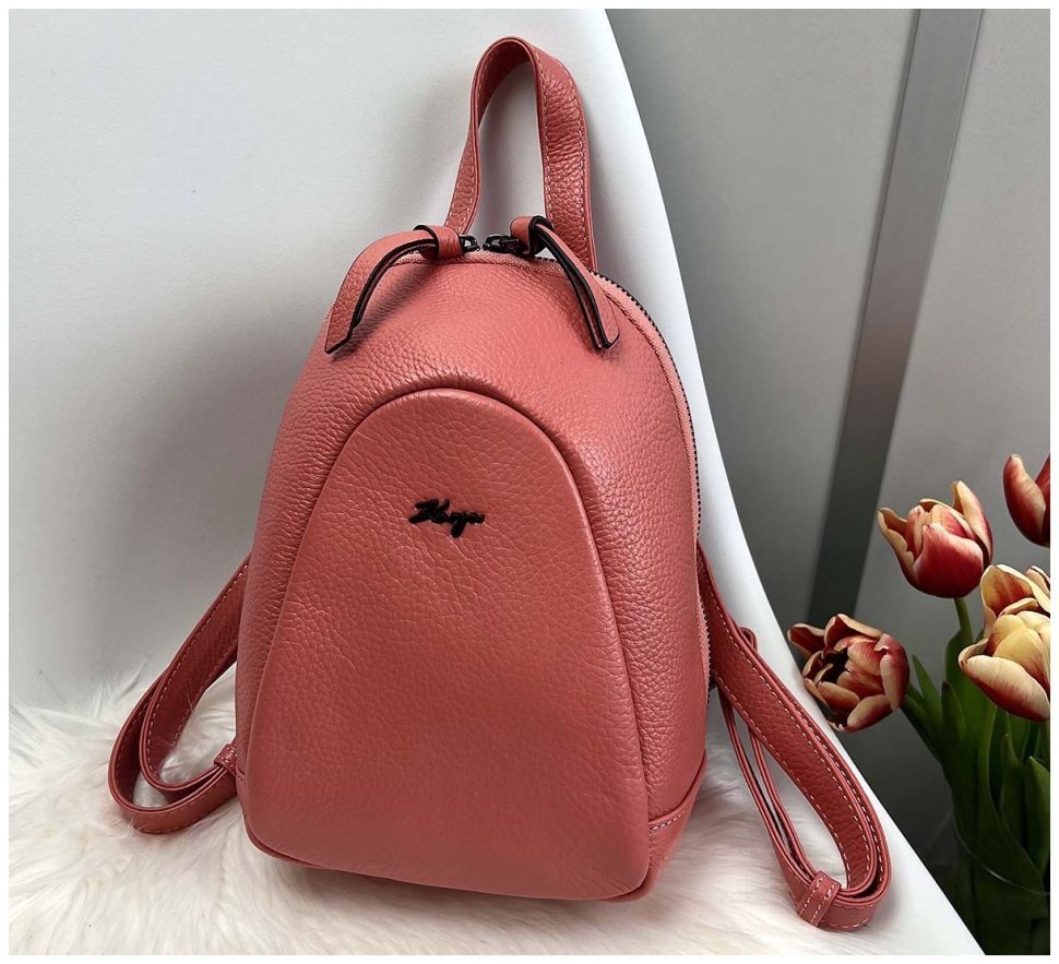 Компактний жіночий шкіряний рюкзак персикового кольору KARYA 69749