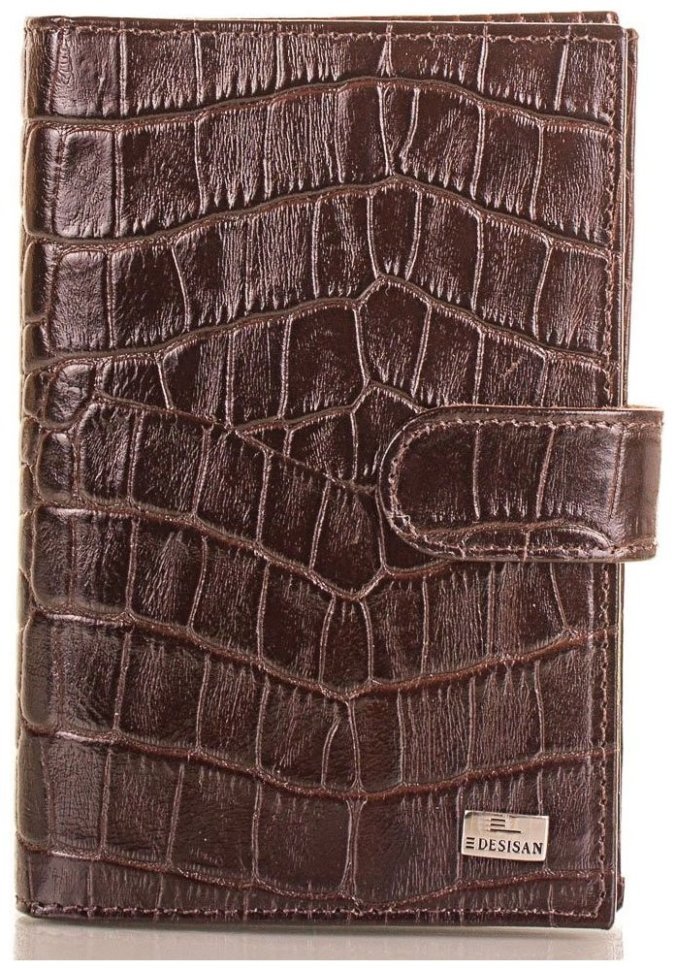 Коричневая обложка из натуральной кожи под крокодила для паспорта и автодокументов Desisan 80650 modnotak фото №1