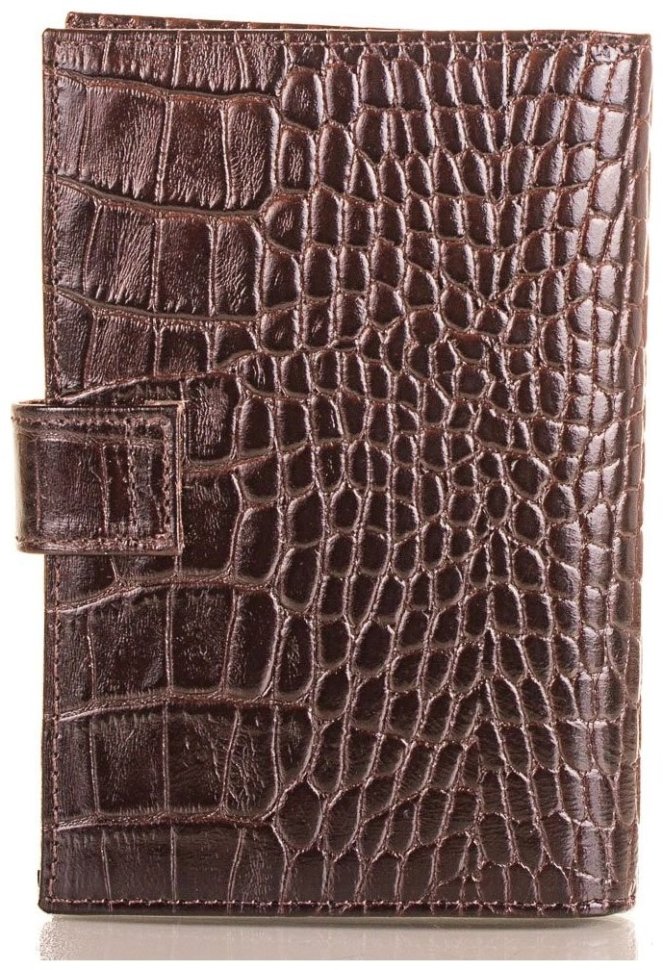 Коричневая обложка из натуральной кожи под крокодила для паспорта и автодокументов Desisan 80650 modnotak фото №2
