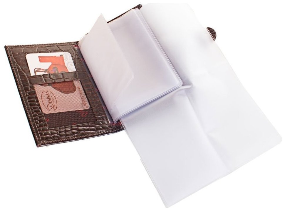 Коричневая обложка из натуральной кожи под крокодила для паспорта и автодокументов Desisan 80650 modnotak фото №4
