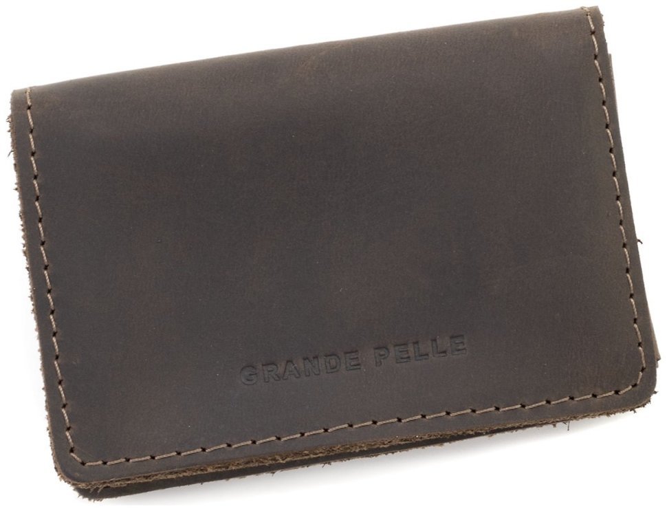 Темно-коричневая обложка на автодокументы из натуральной кожи винтажного стиля Grande Pelle 223120 modnotak фото №1