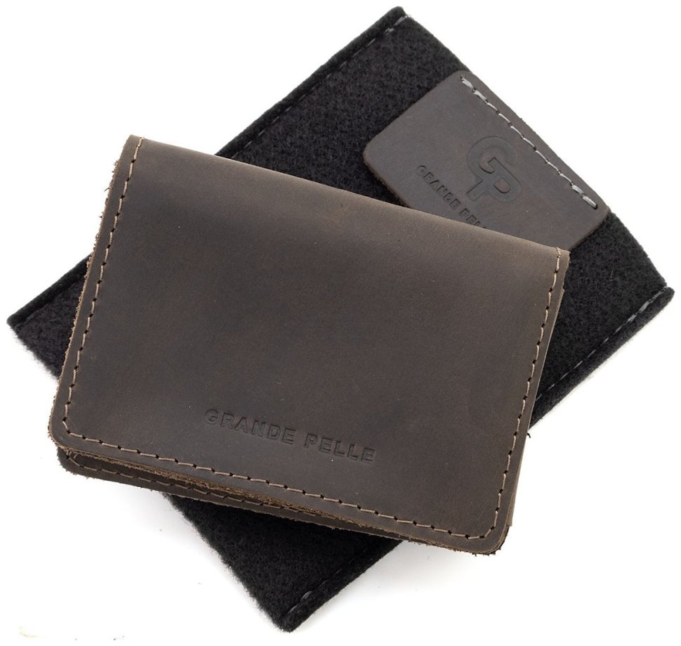 Темно-коричневая обложка на автодокументы из натуральной кожи винтажного стиля Grande Pelle 223120 modnotak фото №8