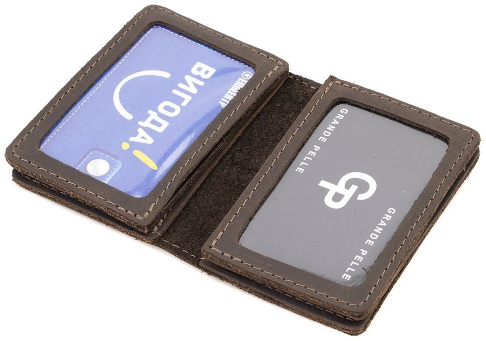 Темно-коричневая обложка на автодокументы из натуральной кожи винтажного стиля Grande Pelle 223120 modnotak фото №5