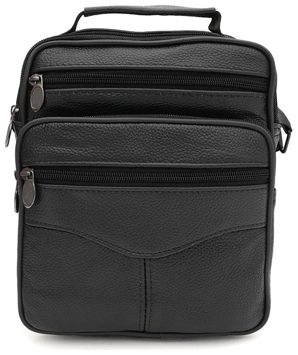 Вместительная мужская барсетка из натуральной зернистой кожи Borsa Leather 91950 (черного цвета) modnotak фото №1