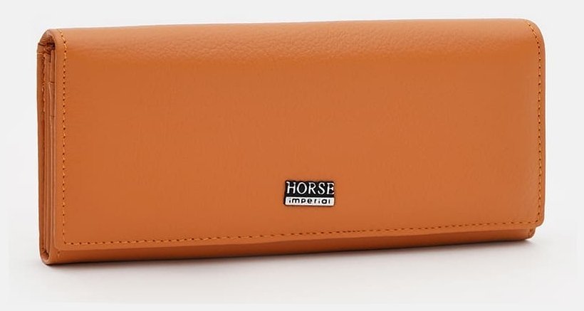 Рижий жіночий гаманець з натуральної шкіри на кнопці Horse Imperial 72050