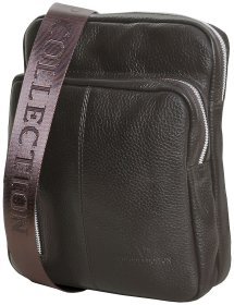 Чоловіча слінг-сумка з натуральної фактурної шкіри коричневого кольору Vip Collection 102650