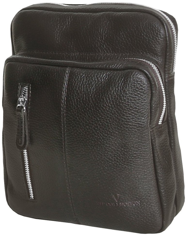 Чоловіча слінг-сумка з натуральної фактурної шкіри коричневого кольору Vip Collection 102650 фото №2 Чоловіча слінг-сумка з натуральної фактурної шкіри коричневого кольору Vip Collection 102650 modnotak фото №2