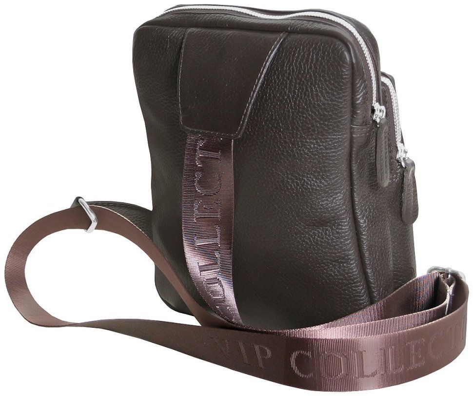 Чоловіча слінг-сумка з натуральної фактурної шкіри коричневого кольору Vip Collection 102650 фото №3 Чоловіча слінг-сумка з натуральної фактурної шкіри коричневого кольору Vip Collection 102650 modnotak фото №3