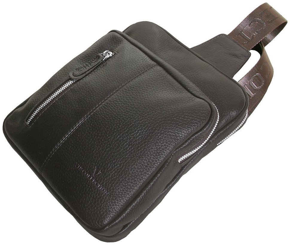 Чоловіча слінг-сумка з натуральної фактурної шкіри коричневого кольору Vip Collection 102650 фото №4 Чоловіча слінг-сумка з натуральної фактурної шкіри коричневого кольору Vip Collection 102650 modnotak фото №4