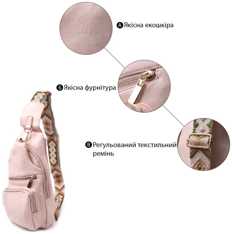 Женская слинг-сумка из экокожи Vintage 2422750 розового цвета фото №4 Женская слинг-сумка из экокожи Vintage 2422750 розового цвета modnotak фото №4