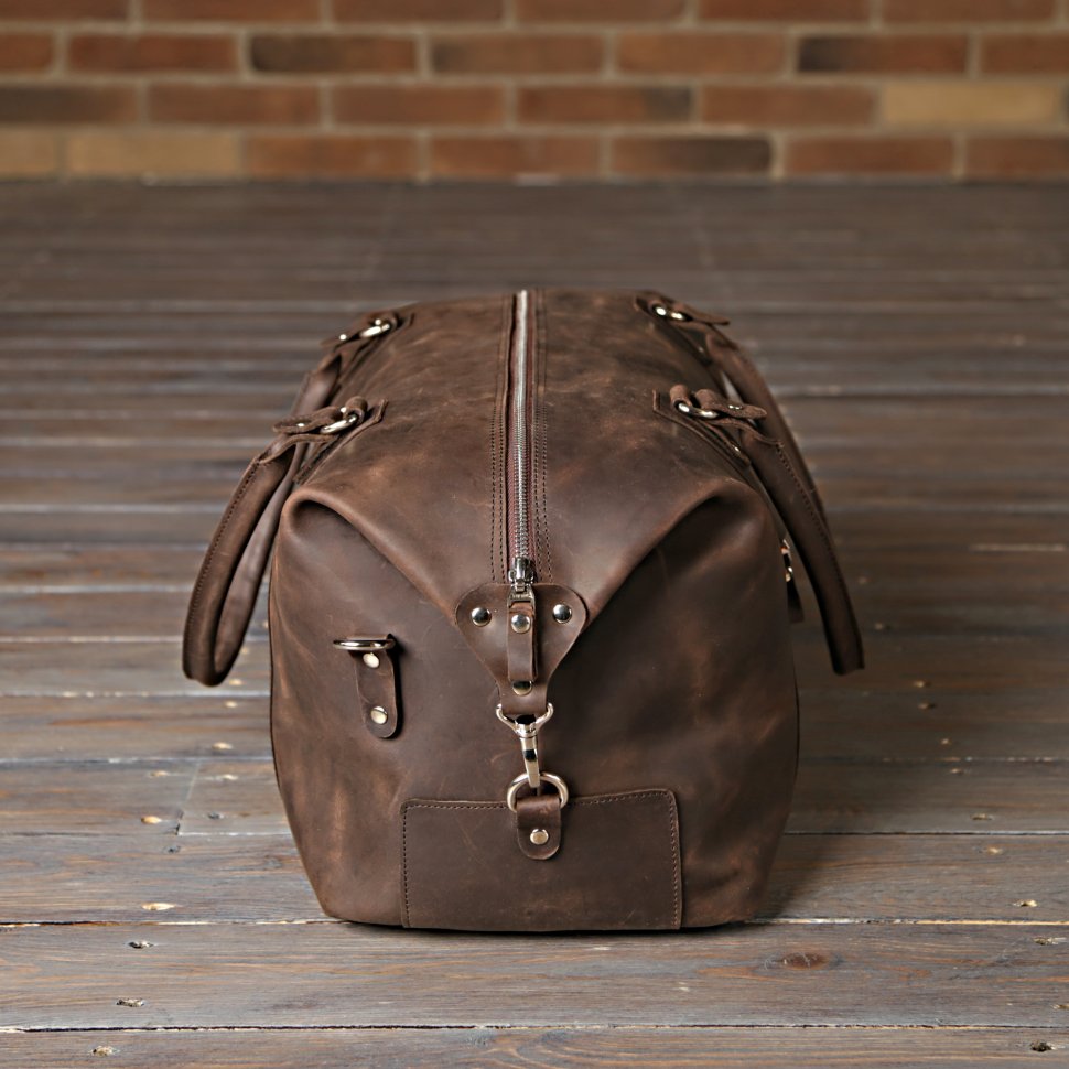 Большая дорожная сумка коричневого цвета из винтажной кожи на молнии SHVIGEL (11019)
