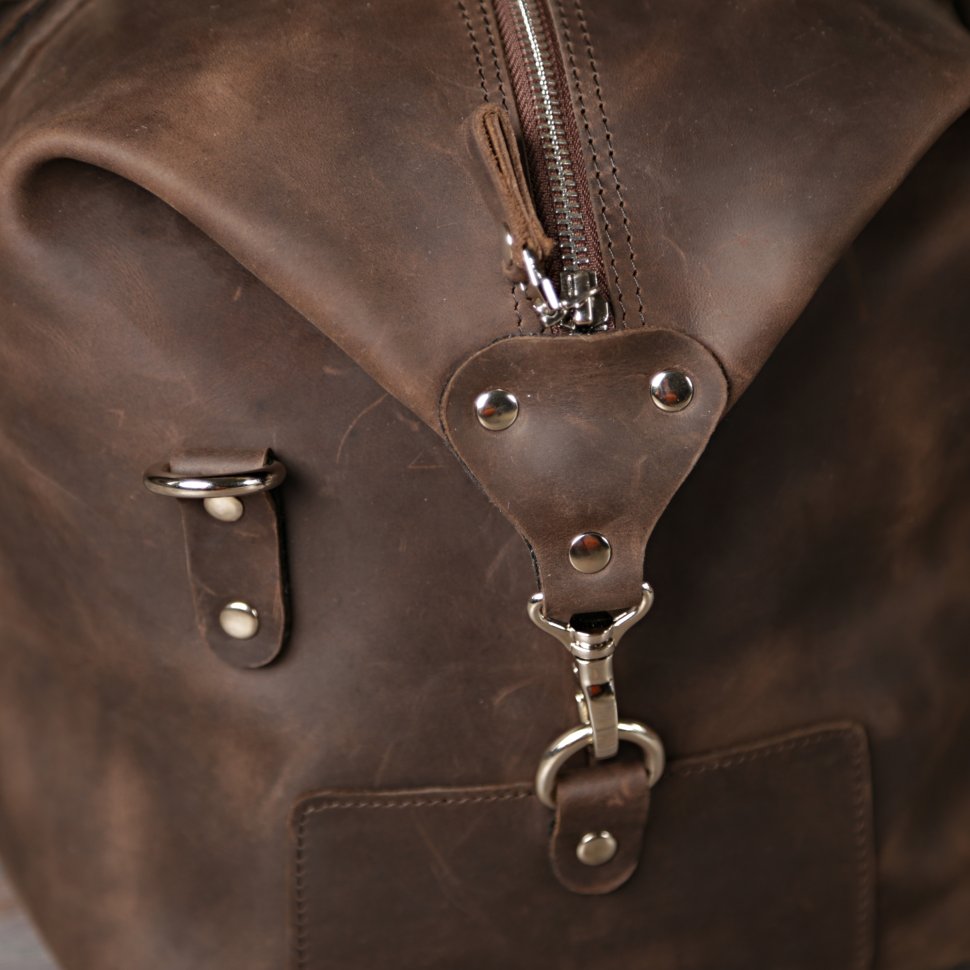 Большая дорожная сумка коричневого цвета из винтажной кожи на молнии SHVIGEL (11019)