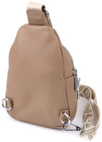 Жіноча слінг сумка з фактурної шкіри із текстильним ремінцем Vintage 103150 бежева