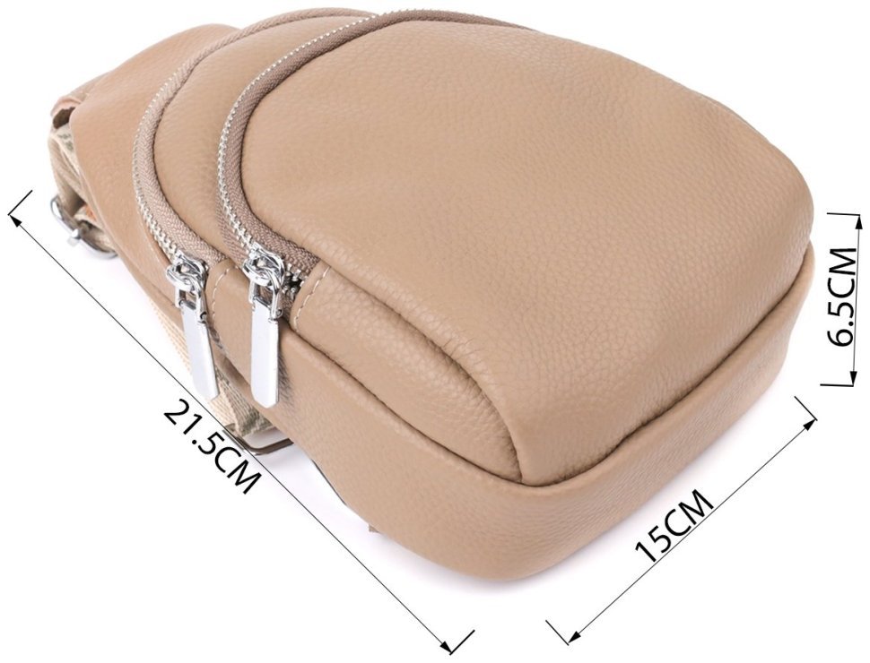 Женская слинг сумка из фактурной кожи с текстильным ремешком Vintage 103150 бежевая modnotak фото №3