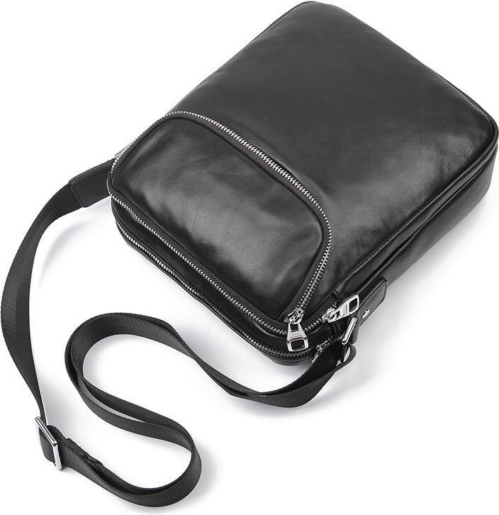 Черная наплечная сумка планшет в классическом стиле VINTAGE STYLE (14978)