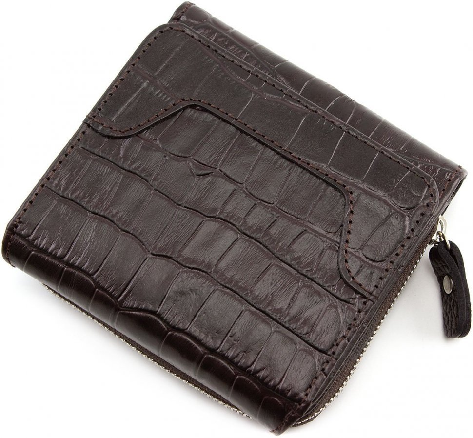 Женский кожаный кошелек коричневого цвета с тиснением под крокодила Tony Bellucci (10591)
