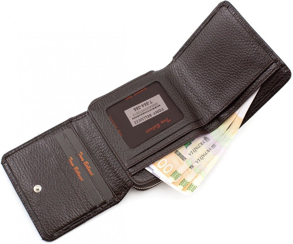 Жіночий шкіряний гаманець коричневого кольору з тисненням під крокодила Tony Bellucci (10591)
