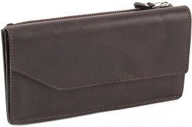 Місткий гаманець темно-коричневого кольору з гладкої шкіри Grande Pelle (13300)
