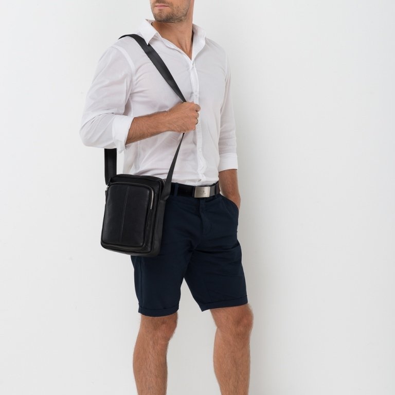 Мужская черная миниатюрная сумка-планшет через плечо из натуральной кожи Tiding Bag (15743)