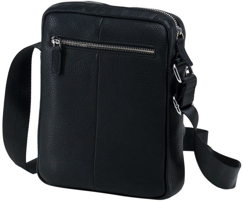 Чоловіча чорна мініатюрна сумка-планшет через плече з натуральної шкіри Tiding Bag (15743)