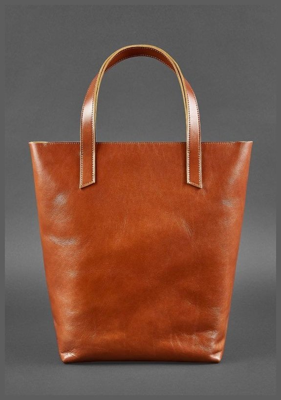 Светло-коричневая кожаная сумка шоппер ручной работы BlankNote D.D (12671)