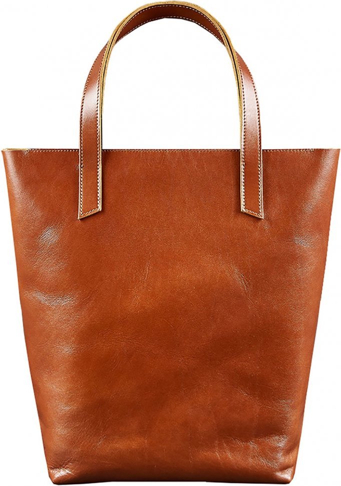 Світло-коричнева шкіряна сумка шоппер ручної роботи BlankNote D.D (12671)