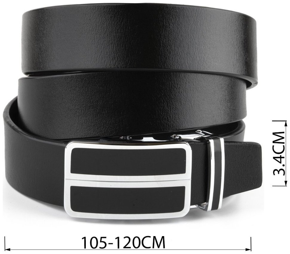 Чоловічий шкіряний ремінь під штани з чорно-сріблястою пряжкою-автомат Vintage 2420281 modnotak фото №7