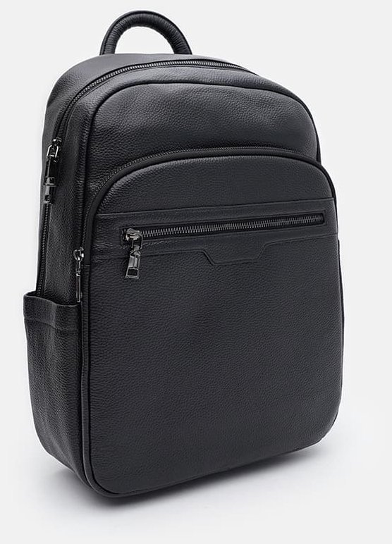 Большой повседневный мужской рюкзак из натуральной кожи Borsa Leather 104545 черный modnotak фото №2