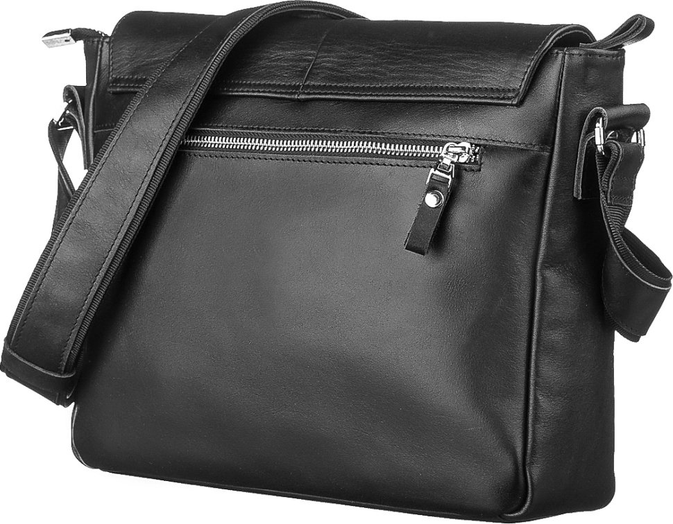 Практичная сумка-мессенджер из черной кожи с гладкой поверхностью SHVIGEL (11130)