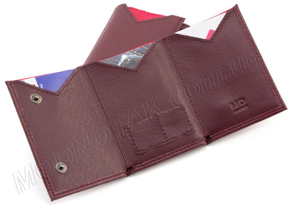 Жіночий маленький гаманець бордового кольору на кнопках MD Leather (17299)
