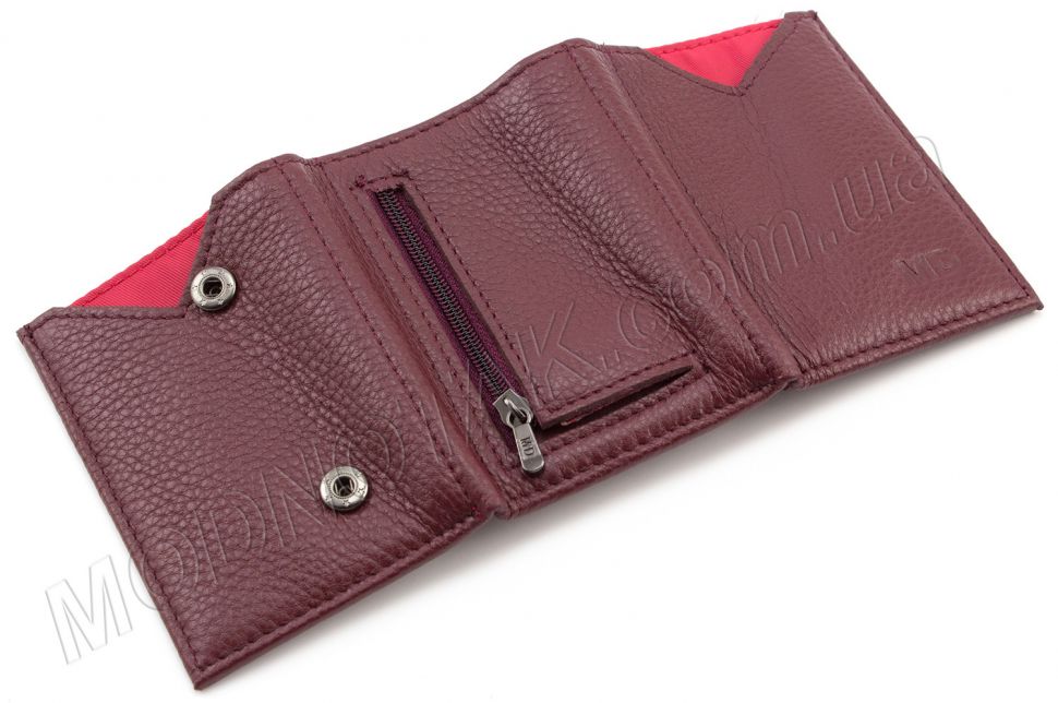 Женский маленький кошелек бордового цвета на кнопках MD Leather (17299)