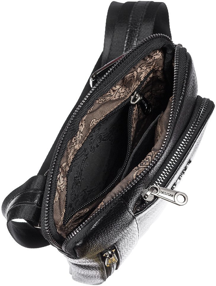 Небольшая мужская сумка-планшет черного цвета из натуральной кожи DESISAN (19187)
