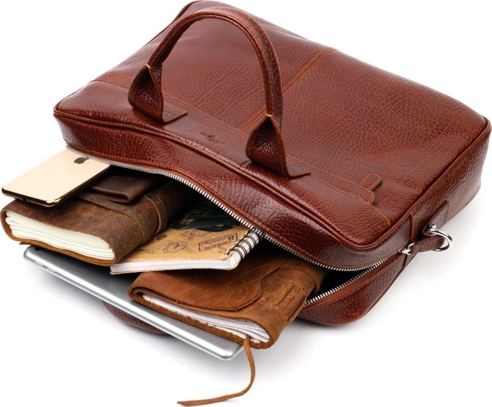 Чоловіча ділова шкіряна сумка-портфель коричневого кольору KARYA (2420936)