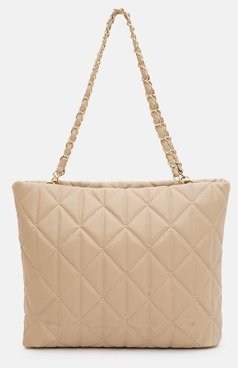 Вместительная женская сумка из прочного кожзама бежевого цвета Monsen 94650 modnotak фото №3