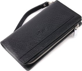 Мужской кошелек-клатч черного цвета из натуральной кожи с запястным ремешком KARYA (2421136)