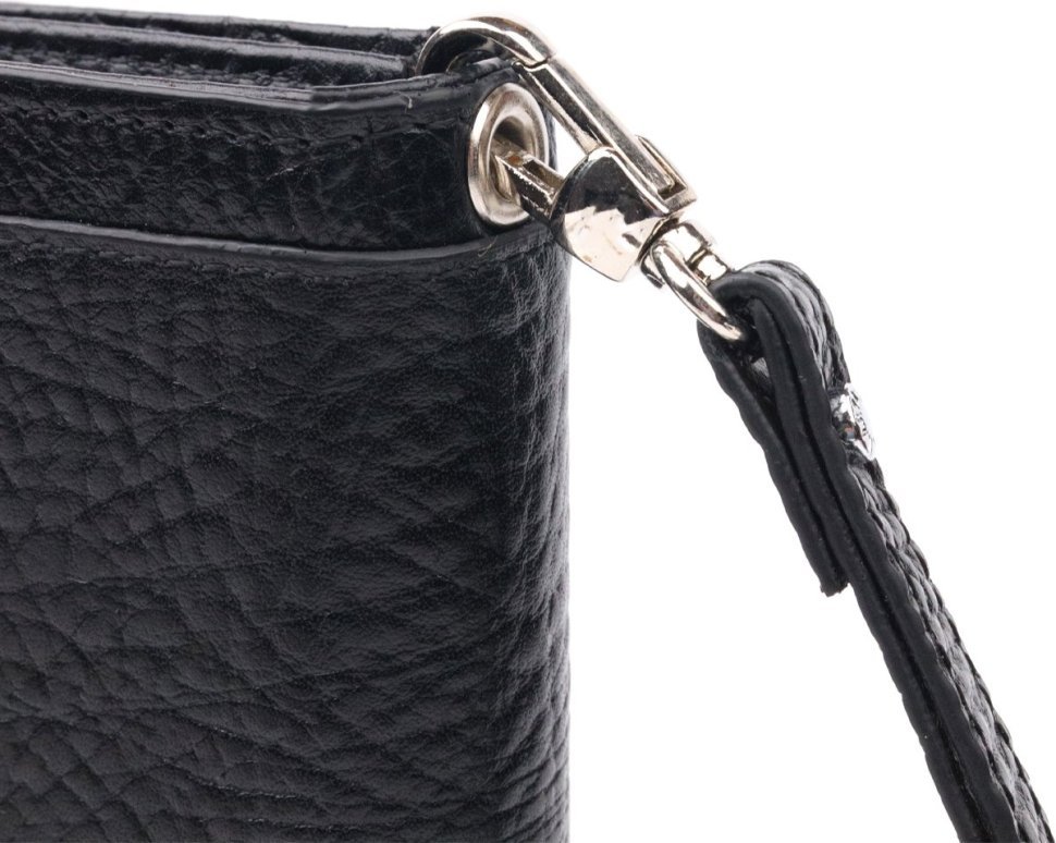 Чоловічий гаманець-клатч чорного кольору з натуральної шкіри із зап'ястним ремінцем KARYA (2421136)