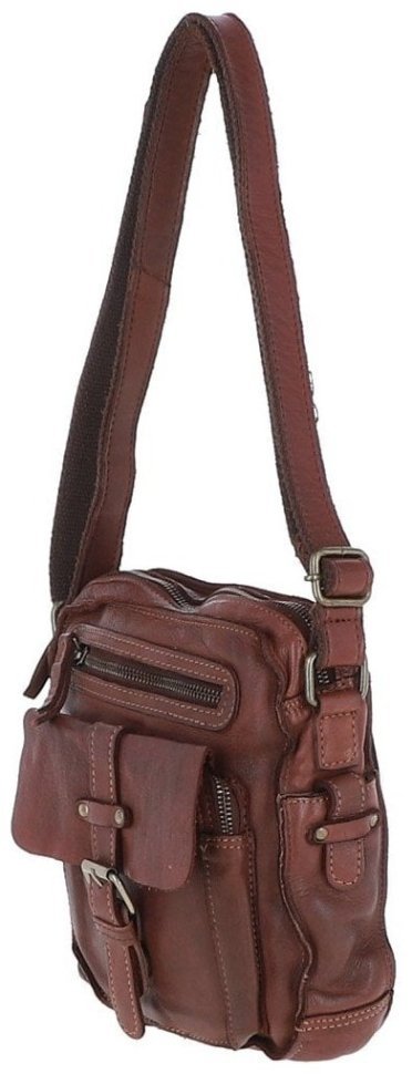 Мужская винтажная сумка планшет из натуральной кожи через плечо Ashwood SERGIO коричневого цвета 95450 modnotak фото №2