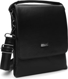 Удобная мужская сумка из натуральной черной кожи с клапаном Ricco Grande (21381)